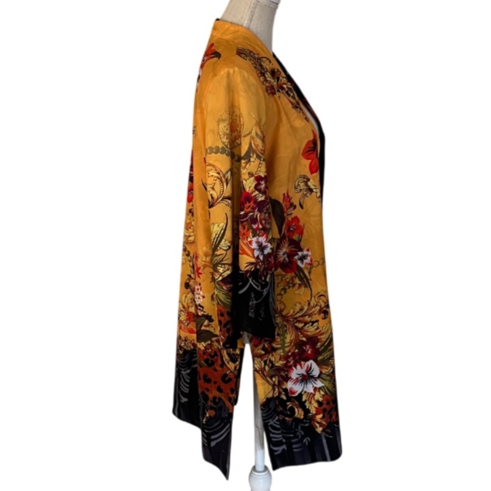 Peter Nygard Vibrant Floral Kimono Cardigan Duster in Yellow and Black - M - Picture 2 of 9